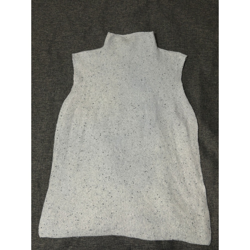 Chloe & Jasmine Womens XL Sweater Vest White Mock Neck Ribbed Knit Speckled